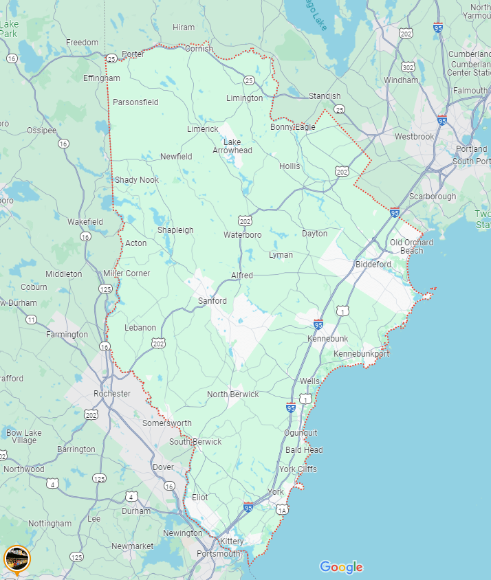 York County Maine service area map showing Atlantic Electrical Services coverage